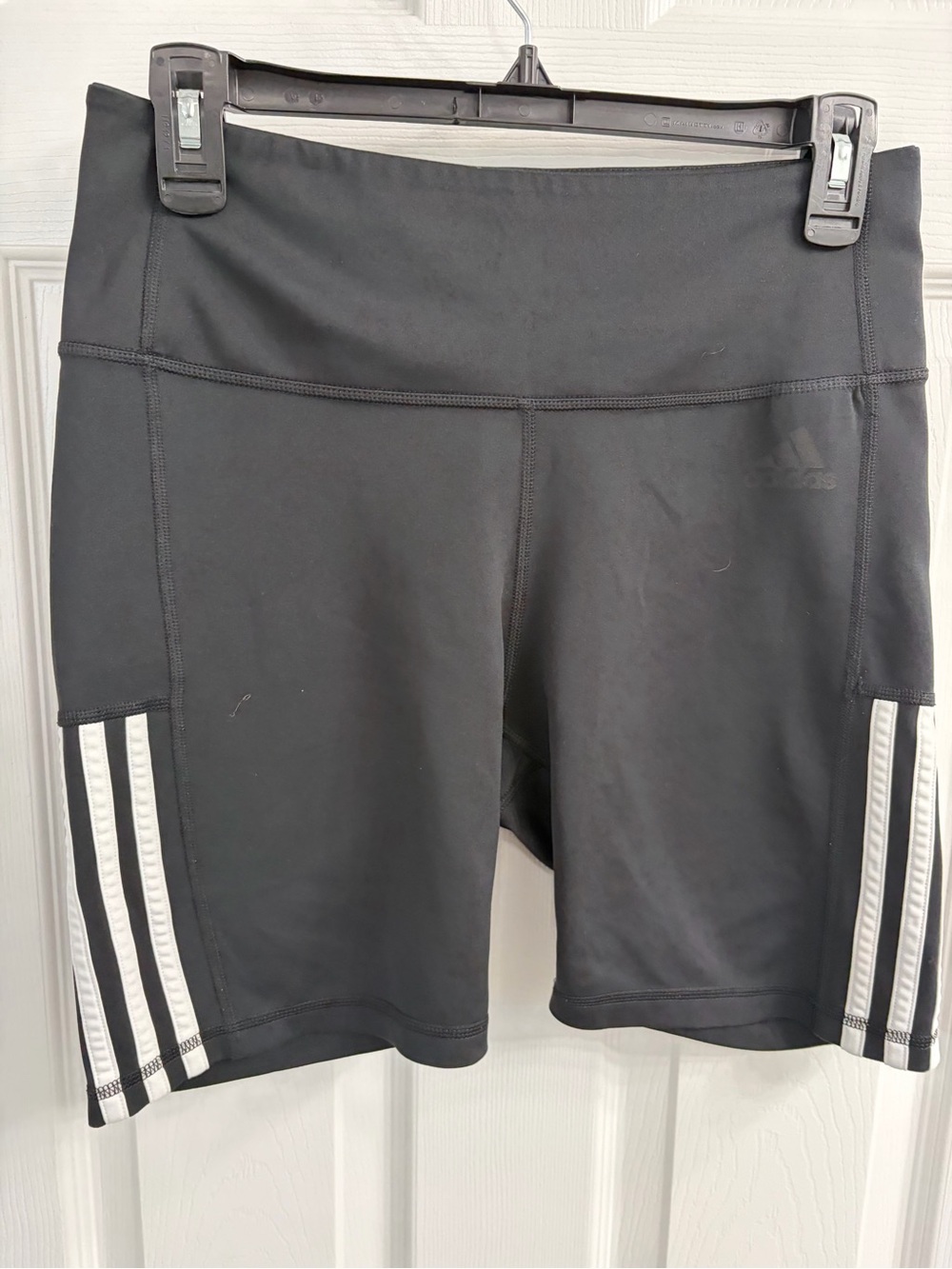 adidas Black Women's Bike Shorts with White Side Stripes